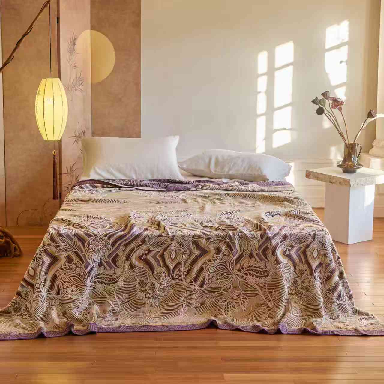 床盖毯【千机锦缎 紫色】2.3x2.5米 高端轻奢双人多功能加大盖毯