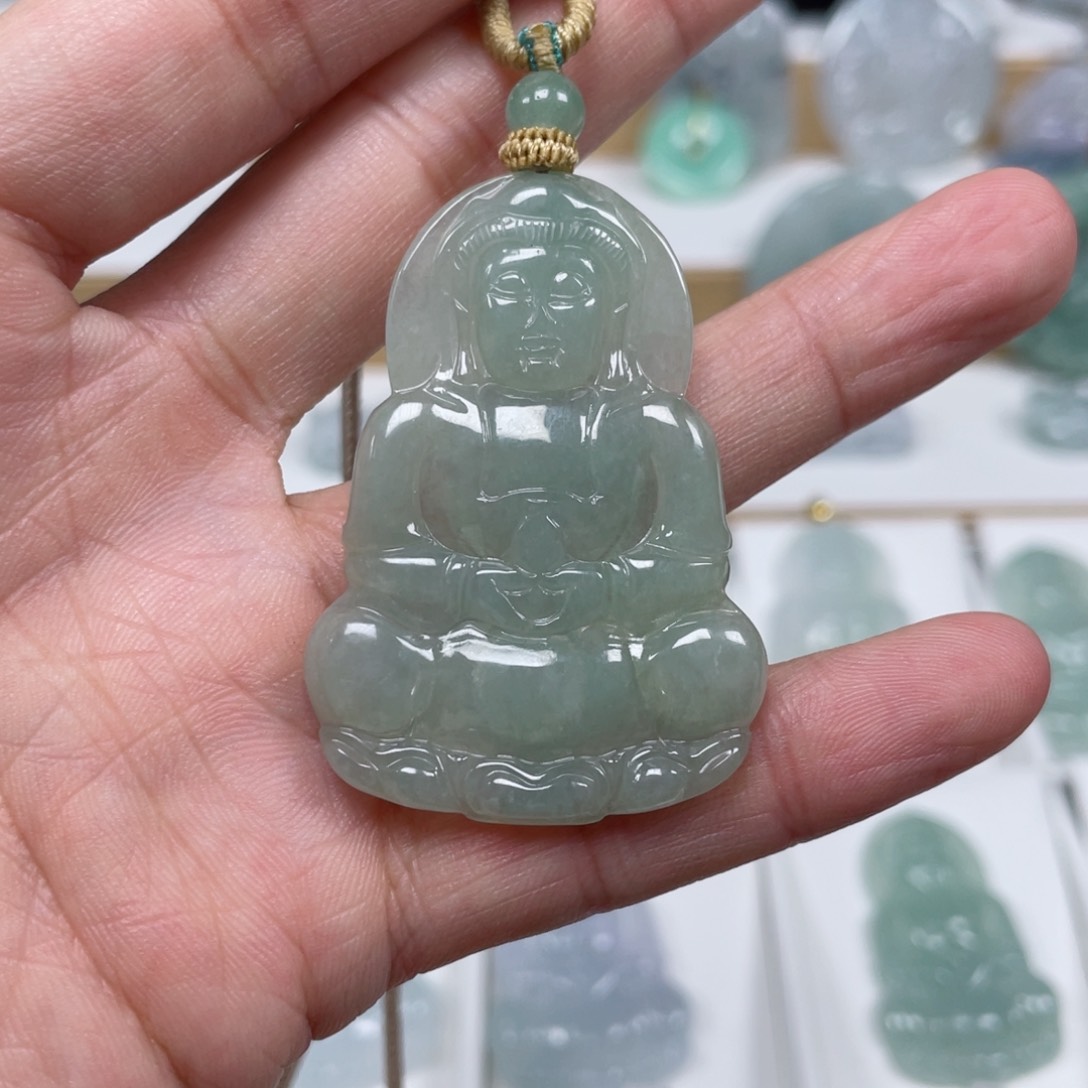 翡翠颈饰未镶嵌低*天然翡翠A货观音F2