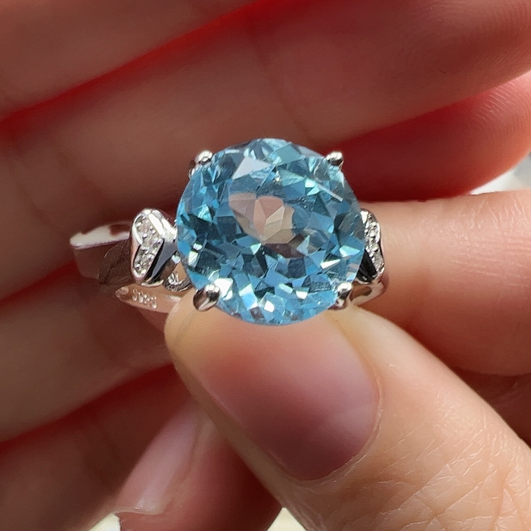 托帕石戒指银S925镶嵌