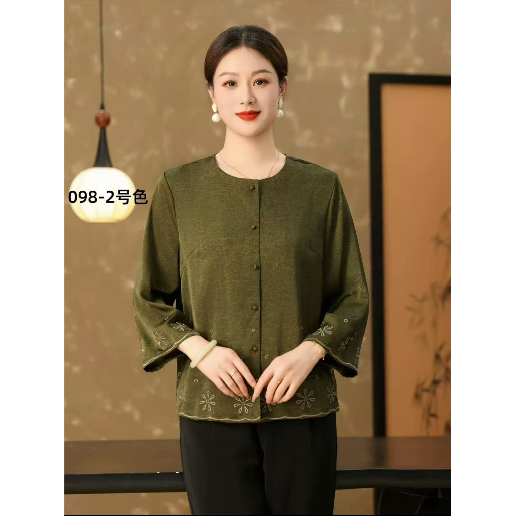 098夏季新中式洋气提花衬衫上衣