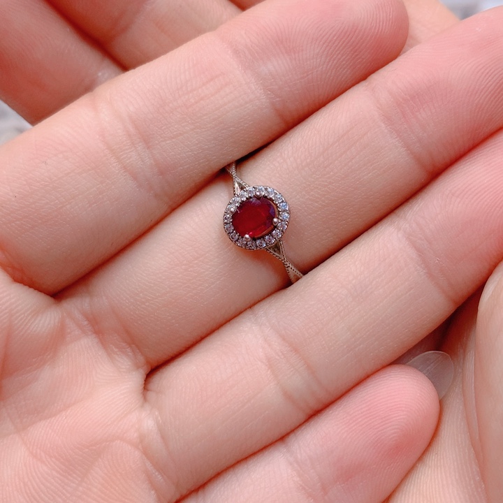 红宝石戒指银S925镶嵌明*