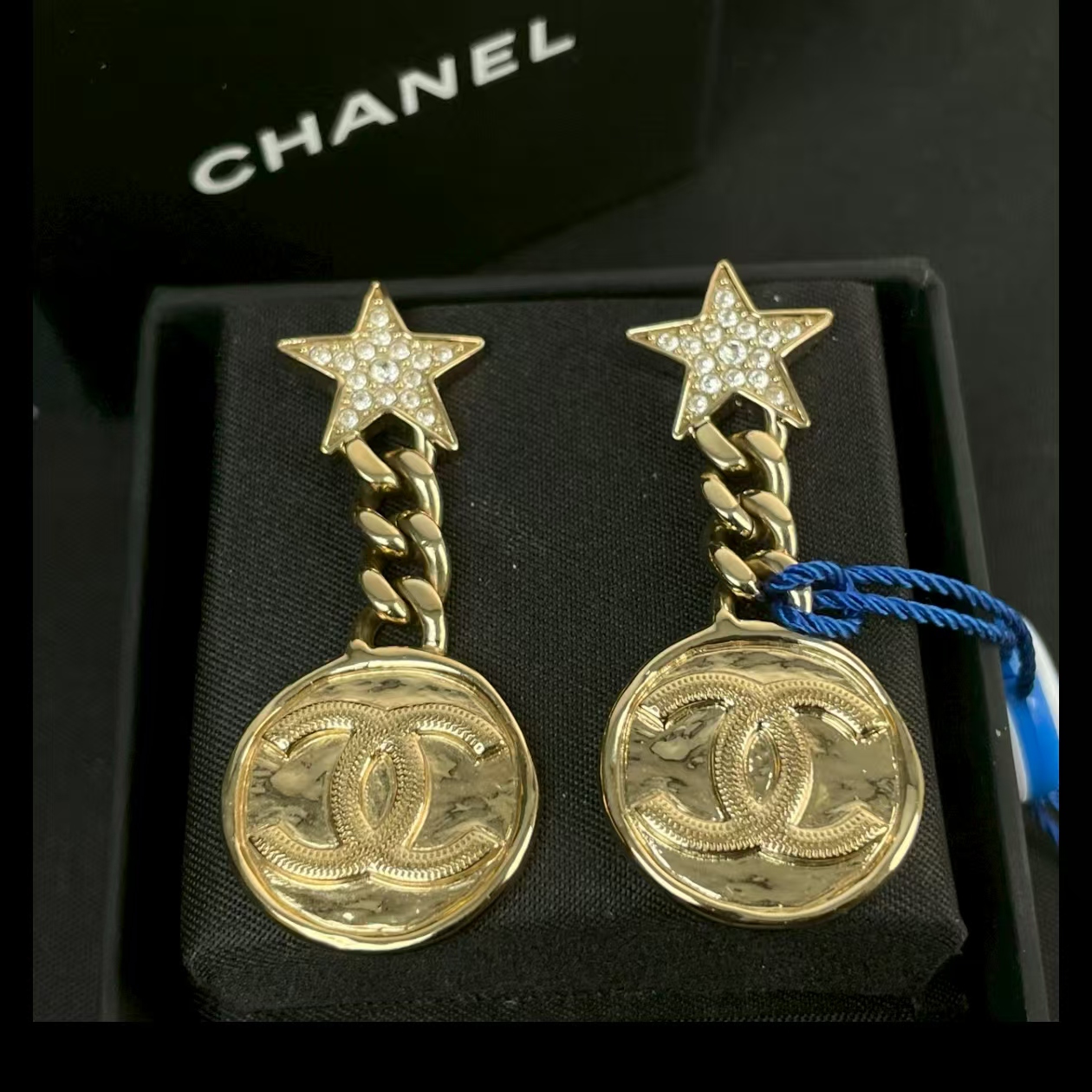 未使用 Chanel/香奈儿 满钻星星圆盘耳钉/首饰