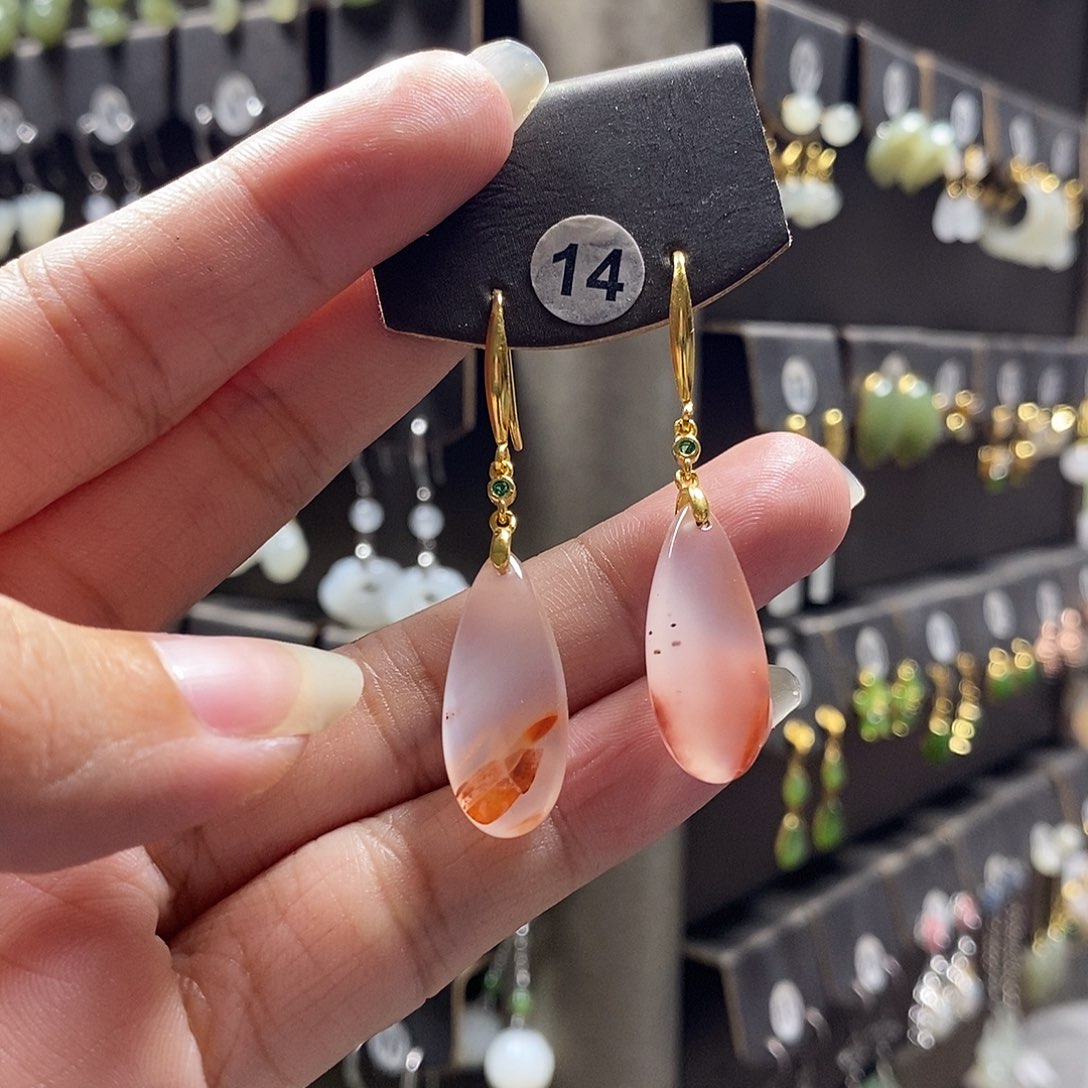 晚***柴南红玛瑙银S925镀金镶嵌耳饰