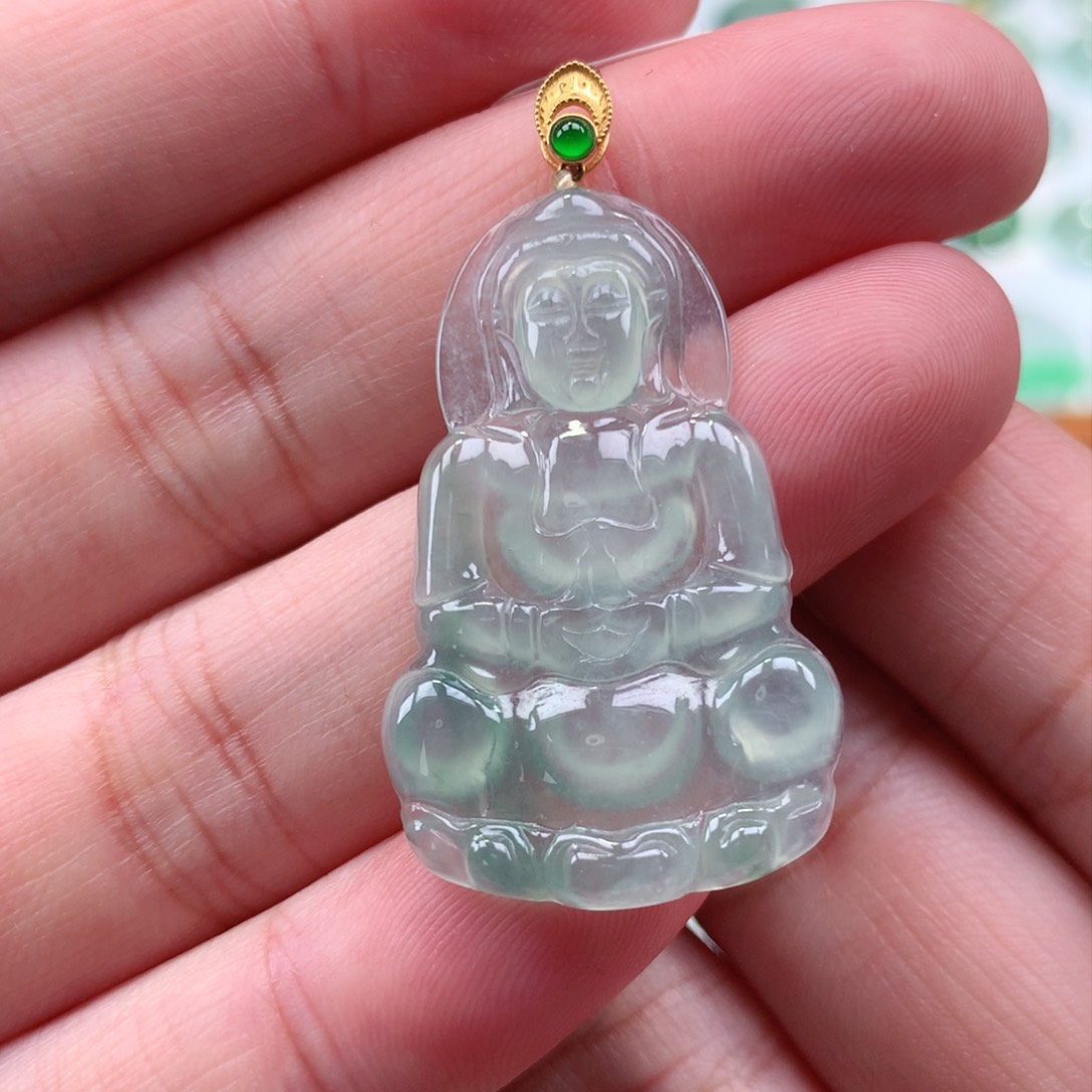 翡翠吊坠(不含链)18K金镶嵌观音