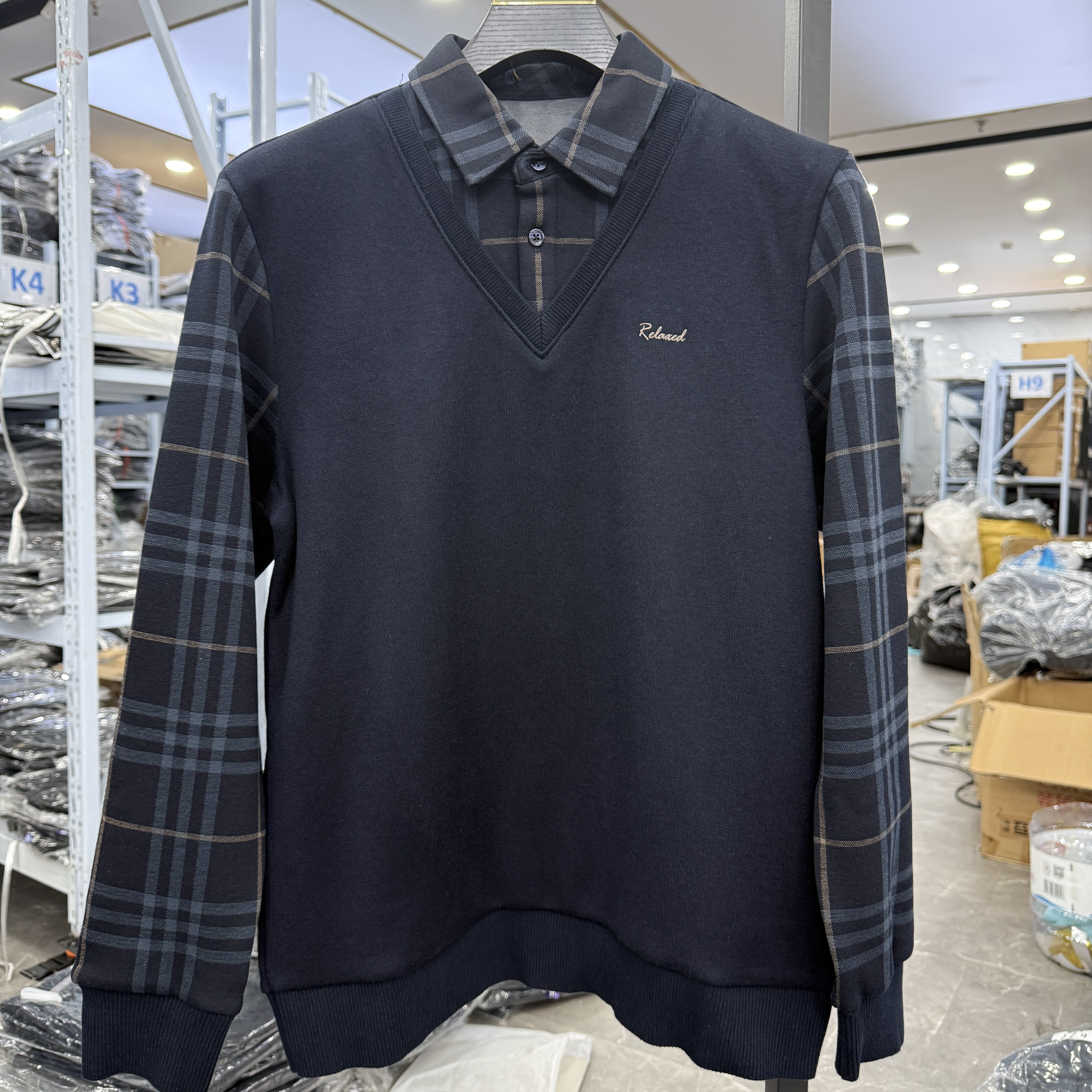 品牌剪标男士加绒秋冬款翻领假两件毛衣