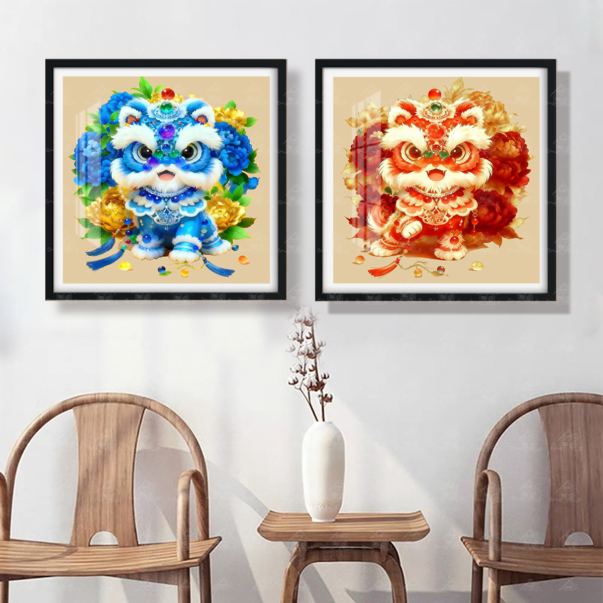 【古绢布】十字绣爱阁吉祥瑞狮合集简约中式祥瑞客厅装饰手工线绣