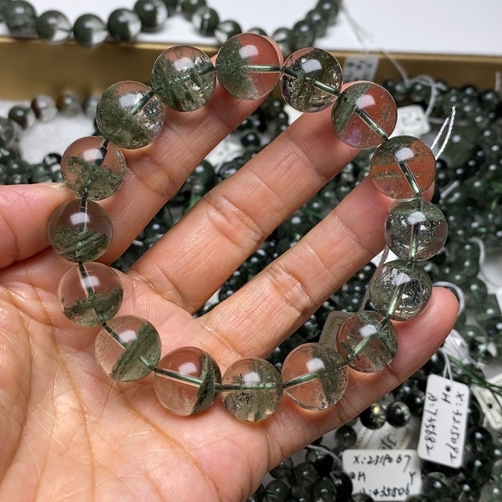 水晶未镶嵌珠宝半成品J135351天然绿幽灵聚宝盆13+