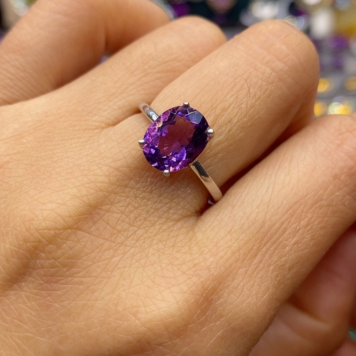 水晶戒指银S925镶嵌天然水晶戒指