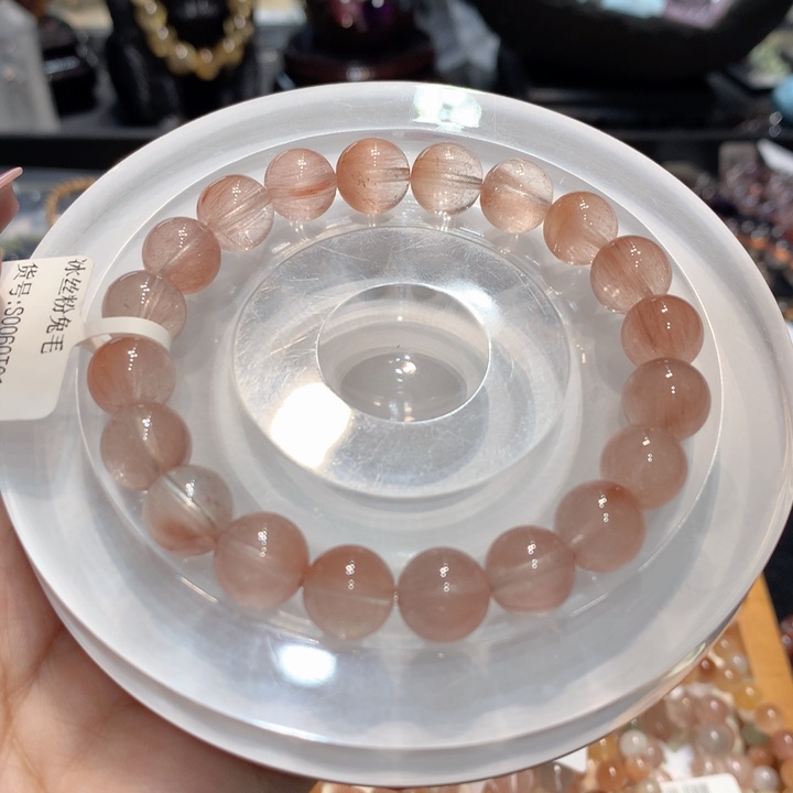 水晶手串未镶嵌冰丝粉兔毛10m m