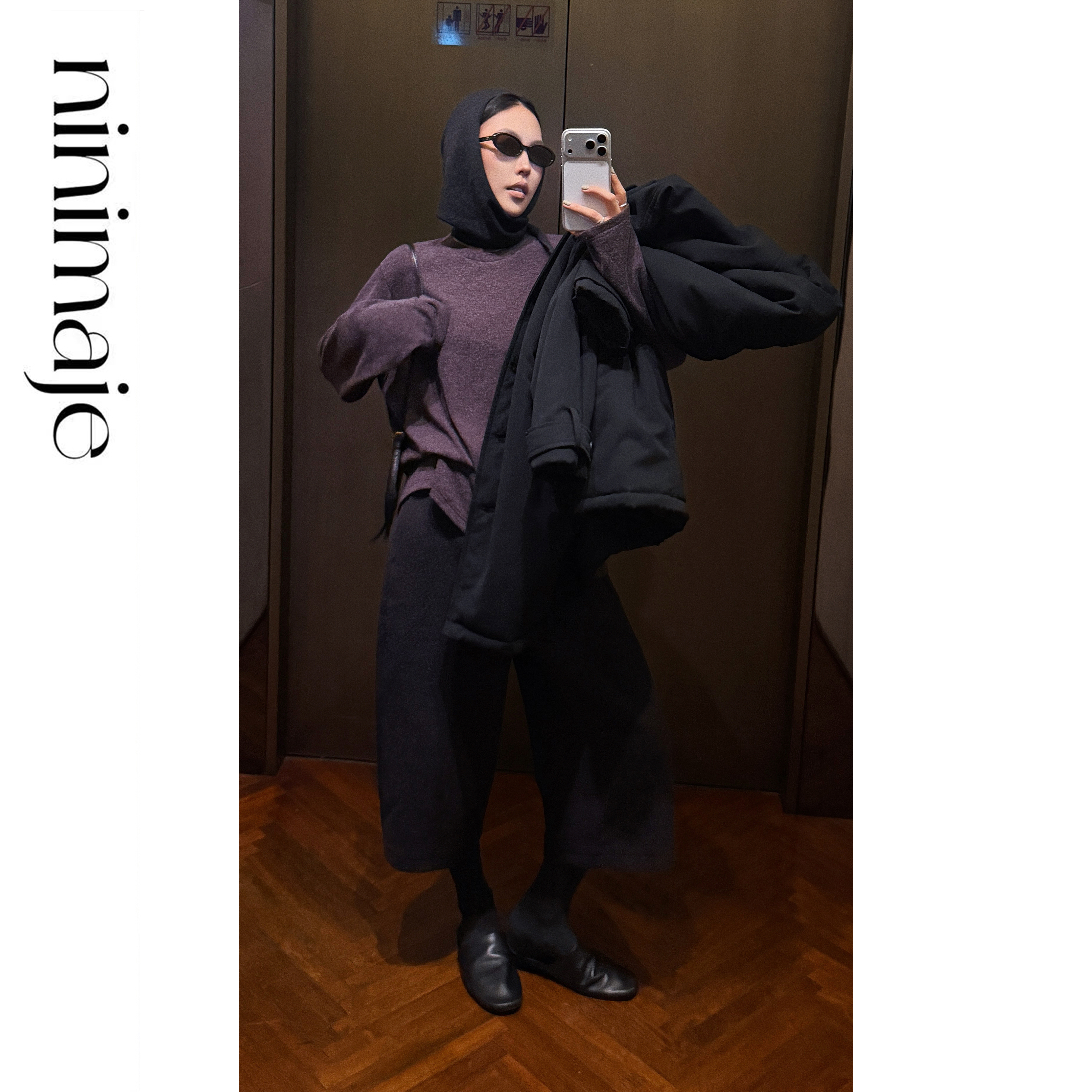 NanBeiBei 花纱针织圆领绒感长袖T 7546