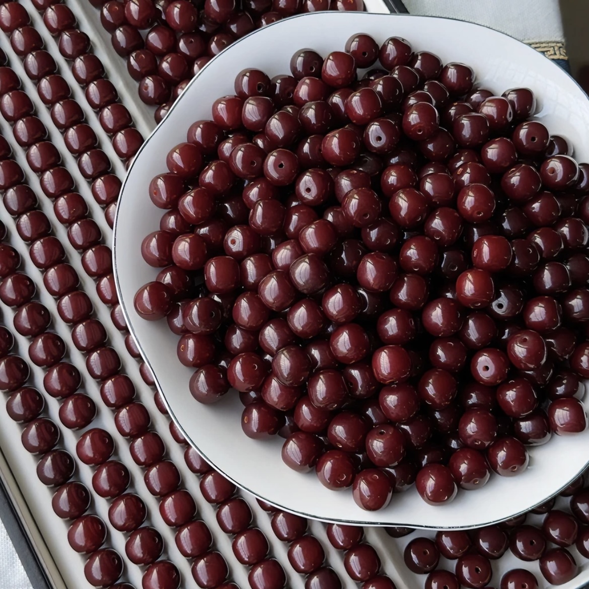 【天然糖心老料】桶珠10mm高亮DIY抛光串珠菩提根果实木质珠