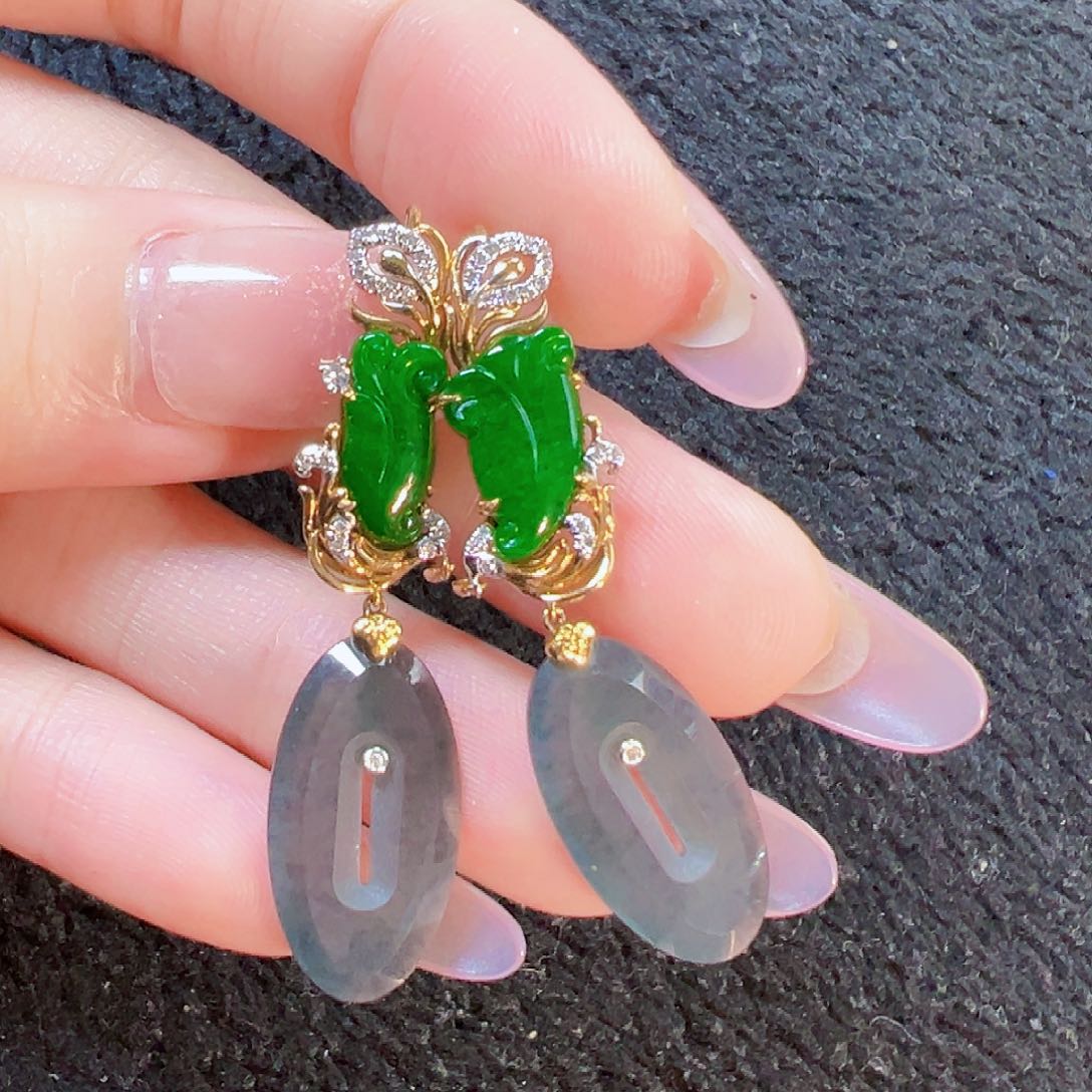 翡翠18K金镶嵌耳饰【福利款】签收后24小时鉴赏期