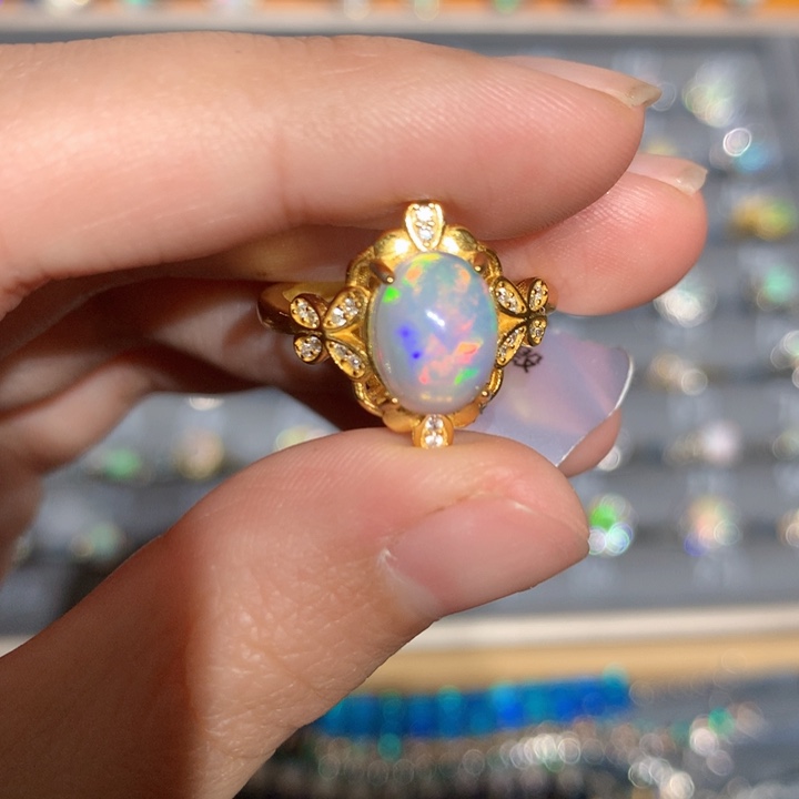 银S925镶嵌欧泊欧泊戒指y