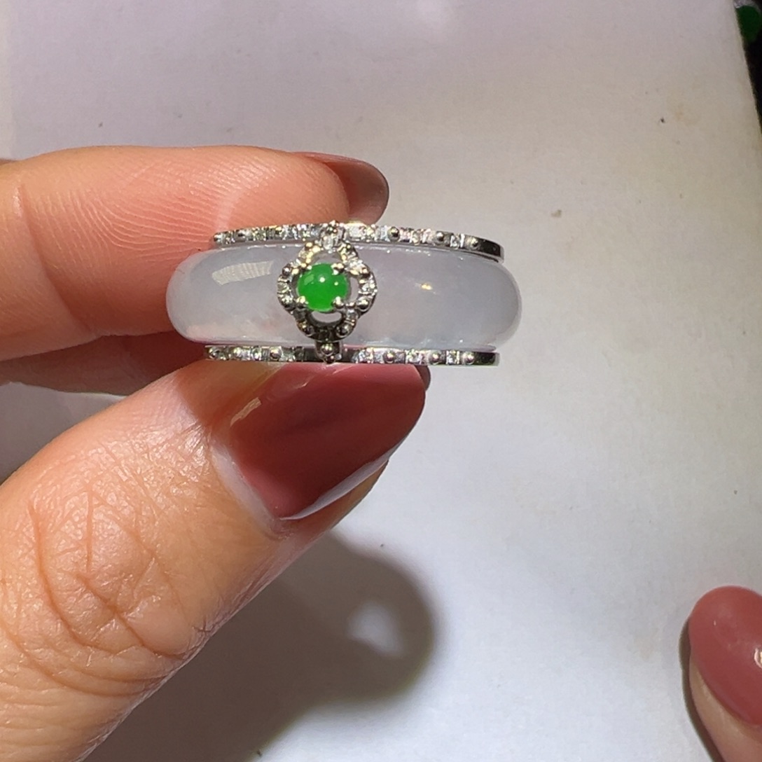 翡翠戒指18K金镶嵌套戒