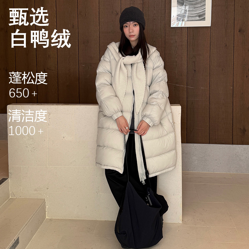 林子涵90白鸭绒羽绒服女冬季加厚保暖立领时尚宽松长款泡芙外套