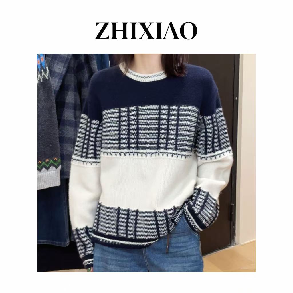 【ZHIXIAO】秋冬新款：拼色针织毛衣9239
