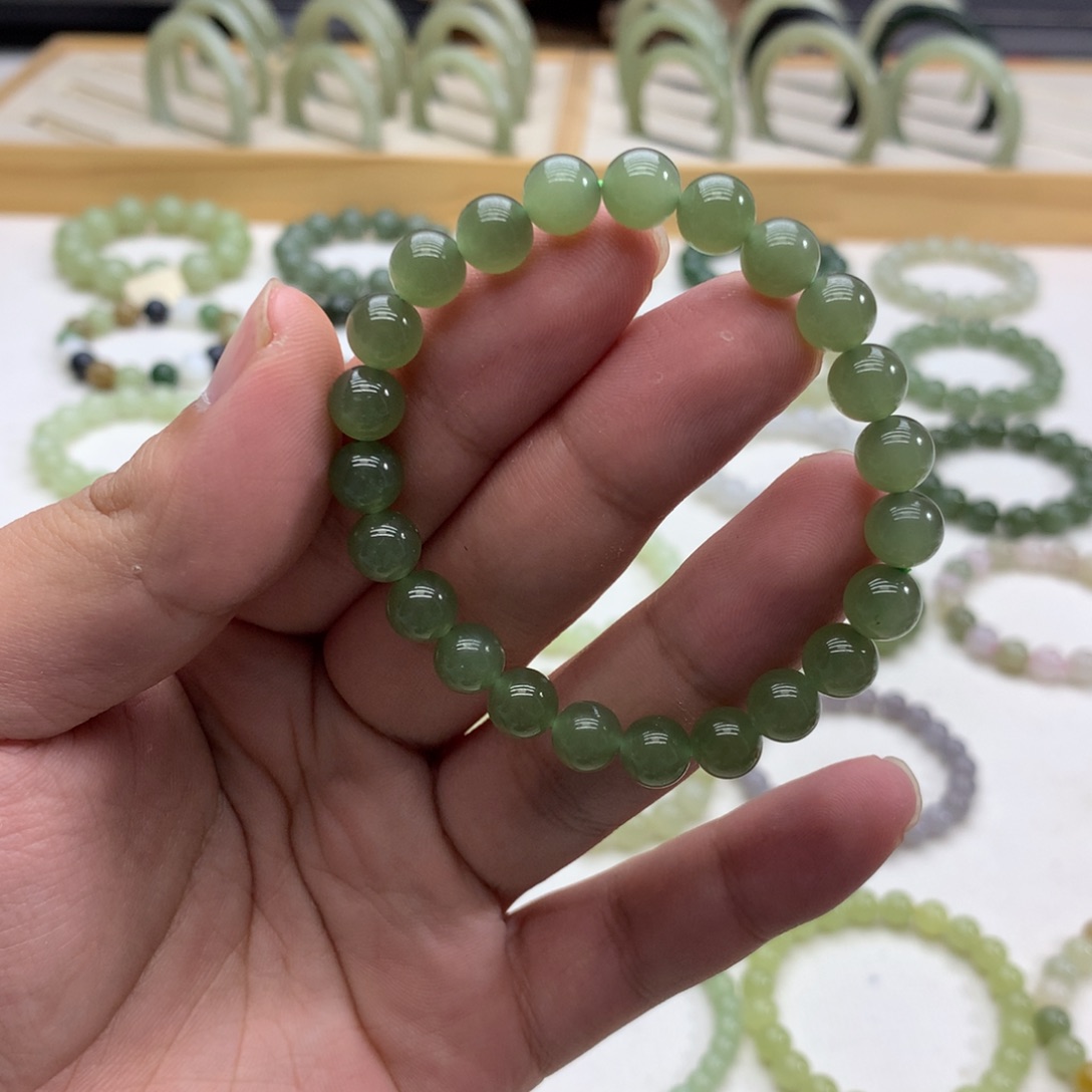 和田玉手串（湖水绿8）未镶嵌