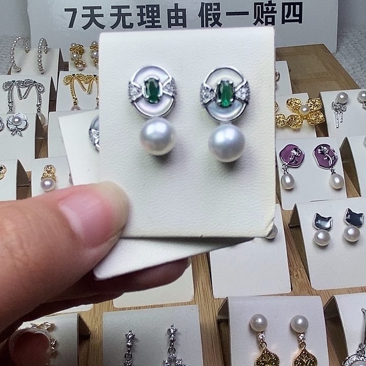 淡水珍珠耳饰银S925镶嵌