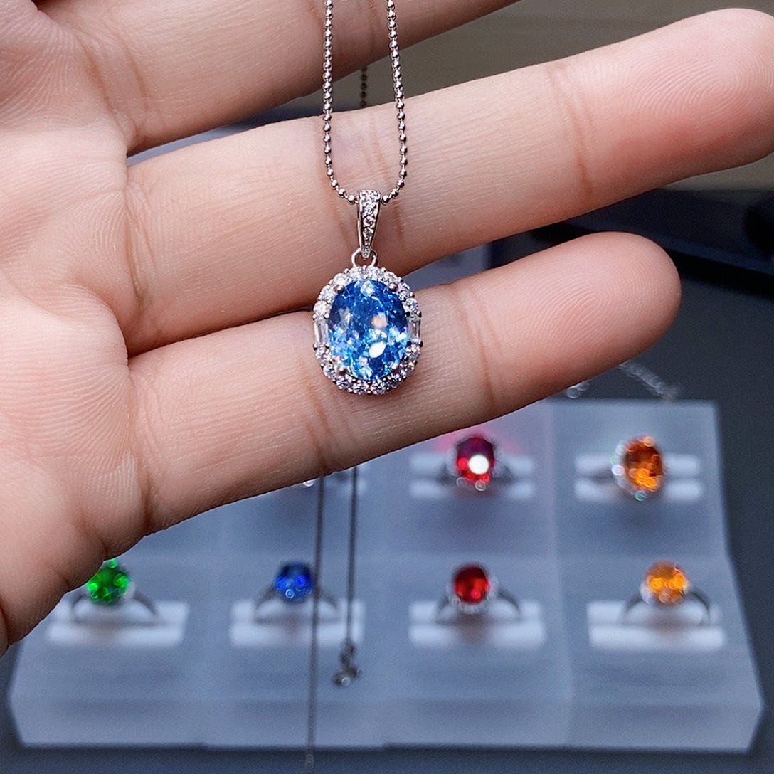 海蓝宝石颈饰银S925镶嵌