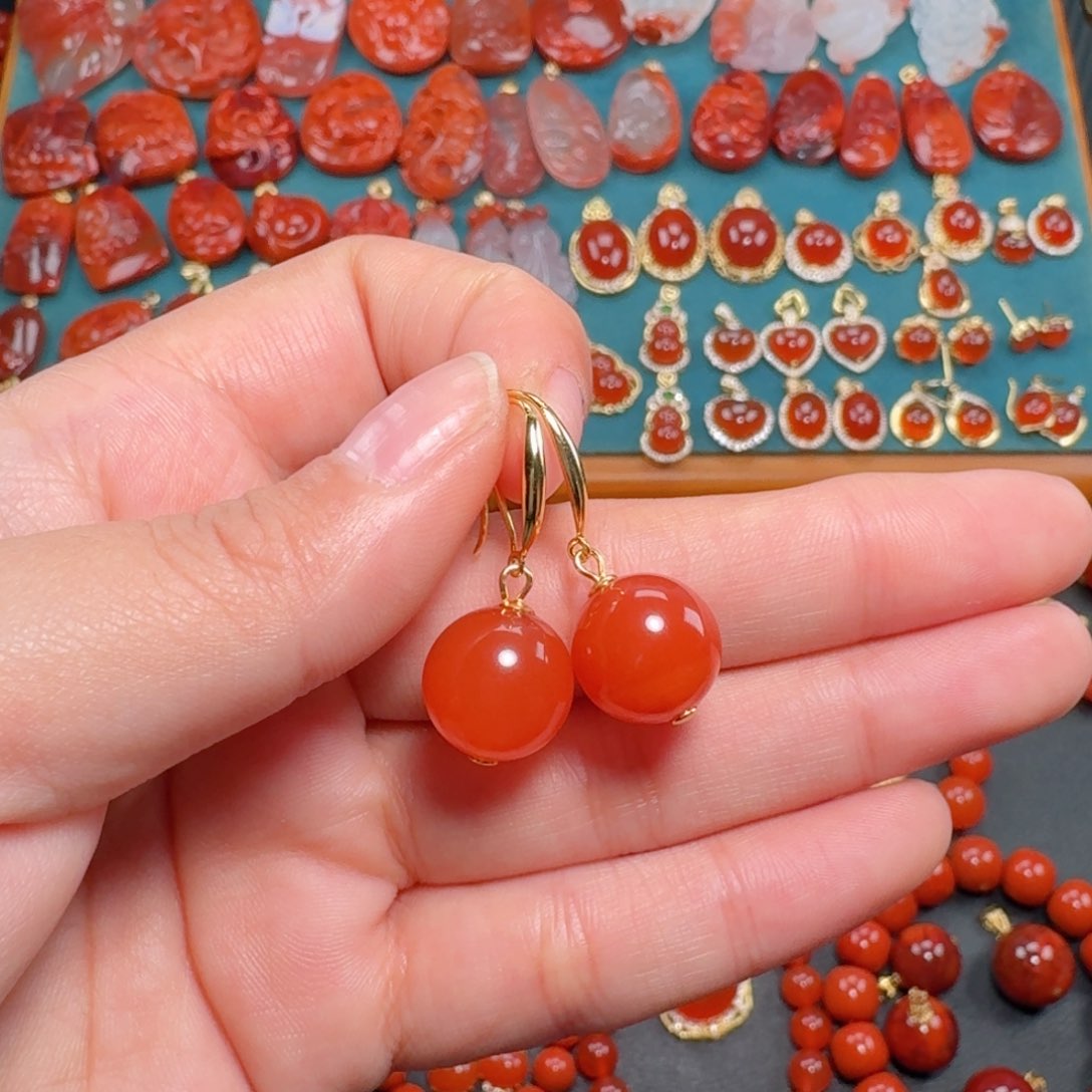 南红玛瑙南红保山柿子红12+银S925镶嵌