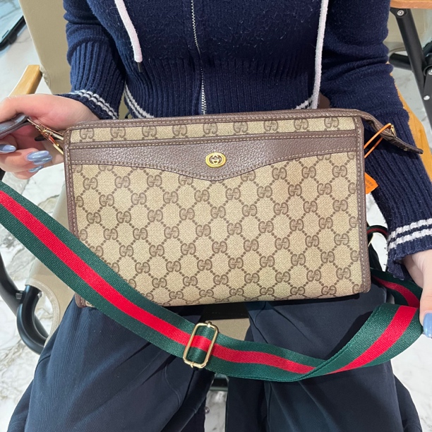 修复品GUCCI/古驰 XM/深棕拼经典老花金扣洗漱包/EE11612211