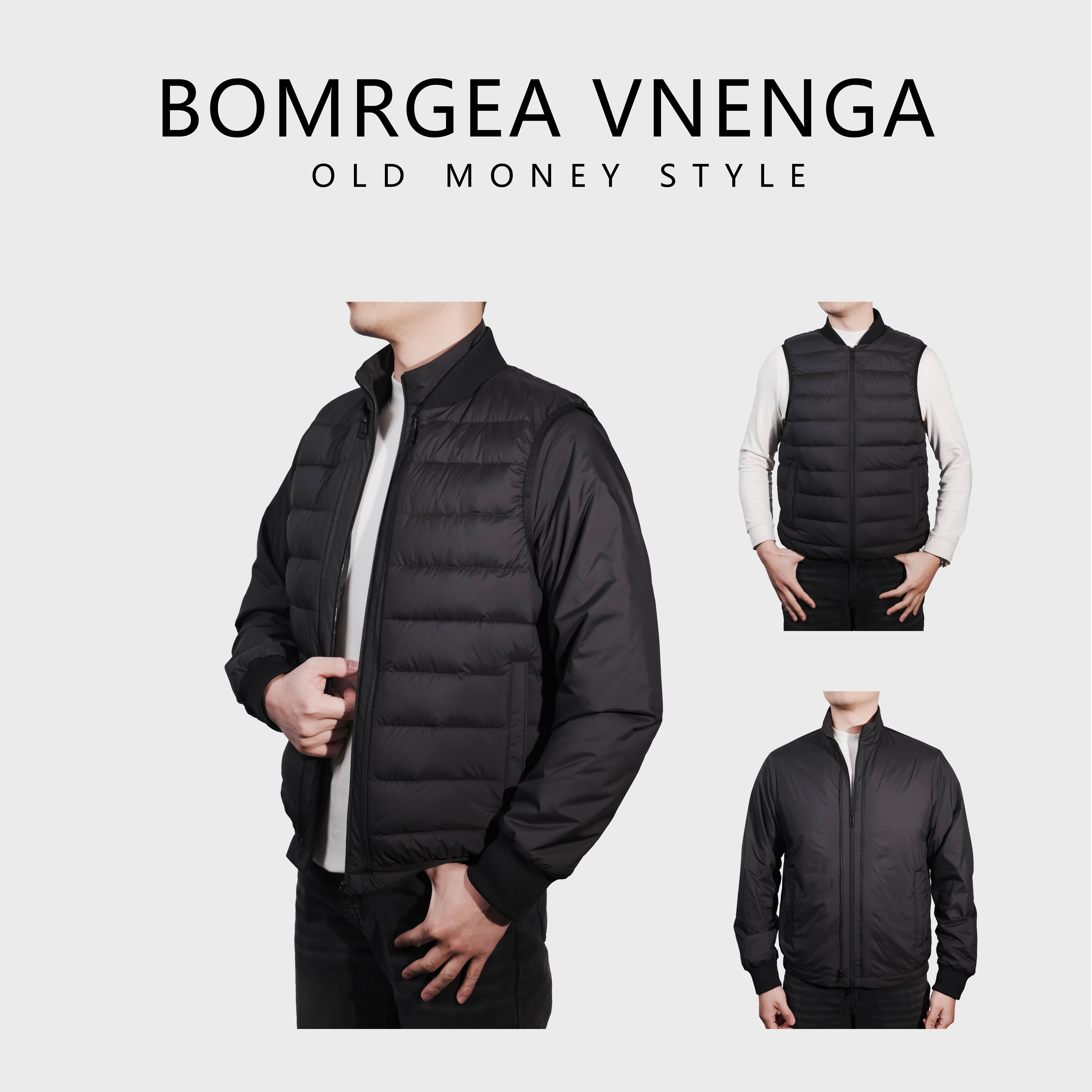 BV【三穿可拆卸鹅绒马甲】冬季新款90白鹅绒立领排骨马甲三合一外套