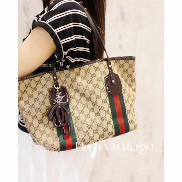 95新 GUCCI/古驰 大吉中古/Gucci拼色老花tote单肩包