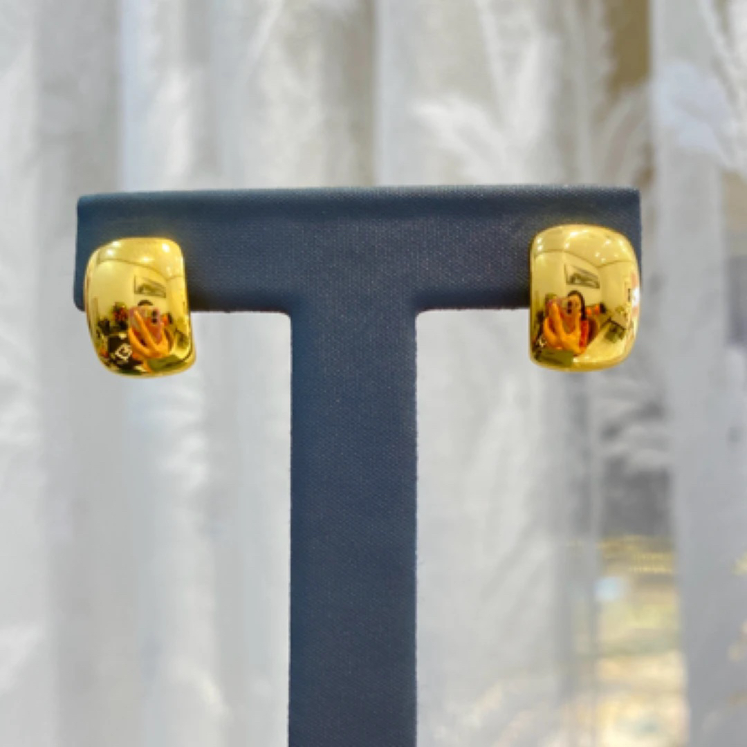 足金镜子耳钉5D两面简约百搭黄金耳饰