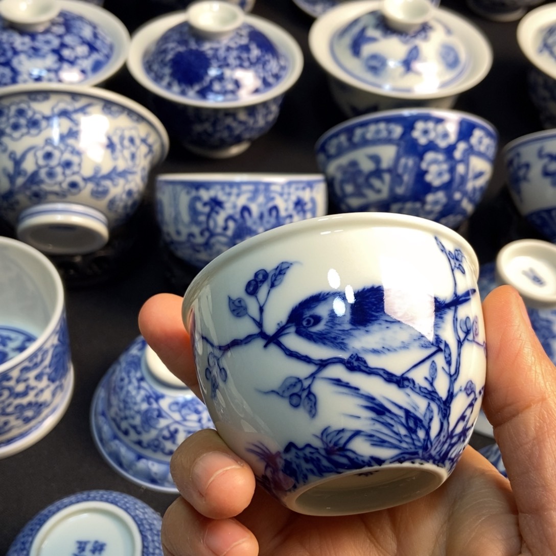 寇***龙陶瓷柴花鸟画缸杯