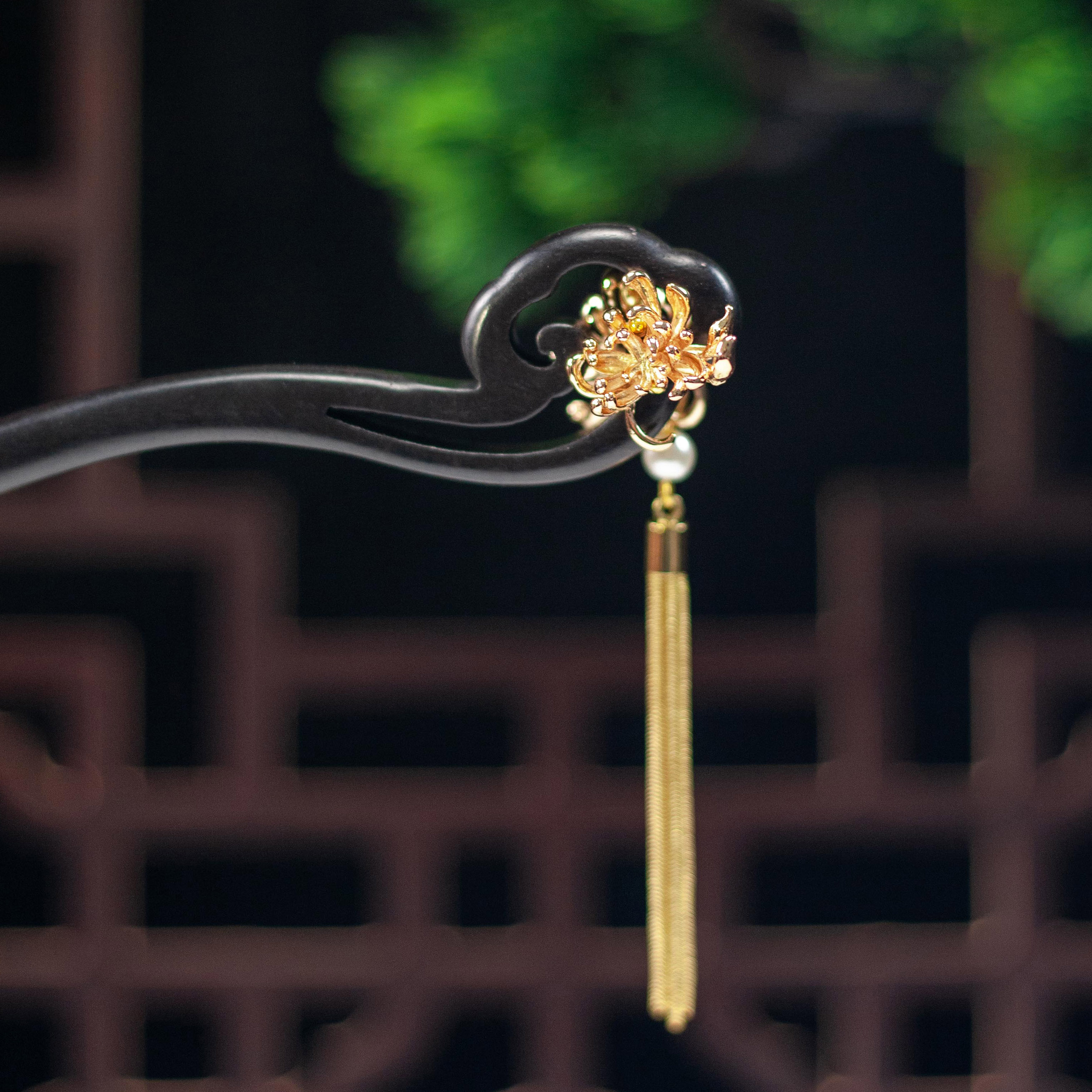 黑檀木手工发簪头饰新中式蝶贝淡水复古古风簪子百搭国风盘发簪