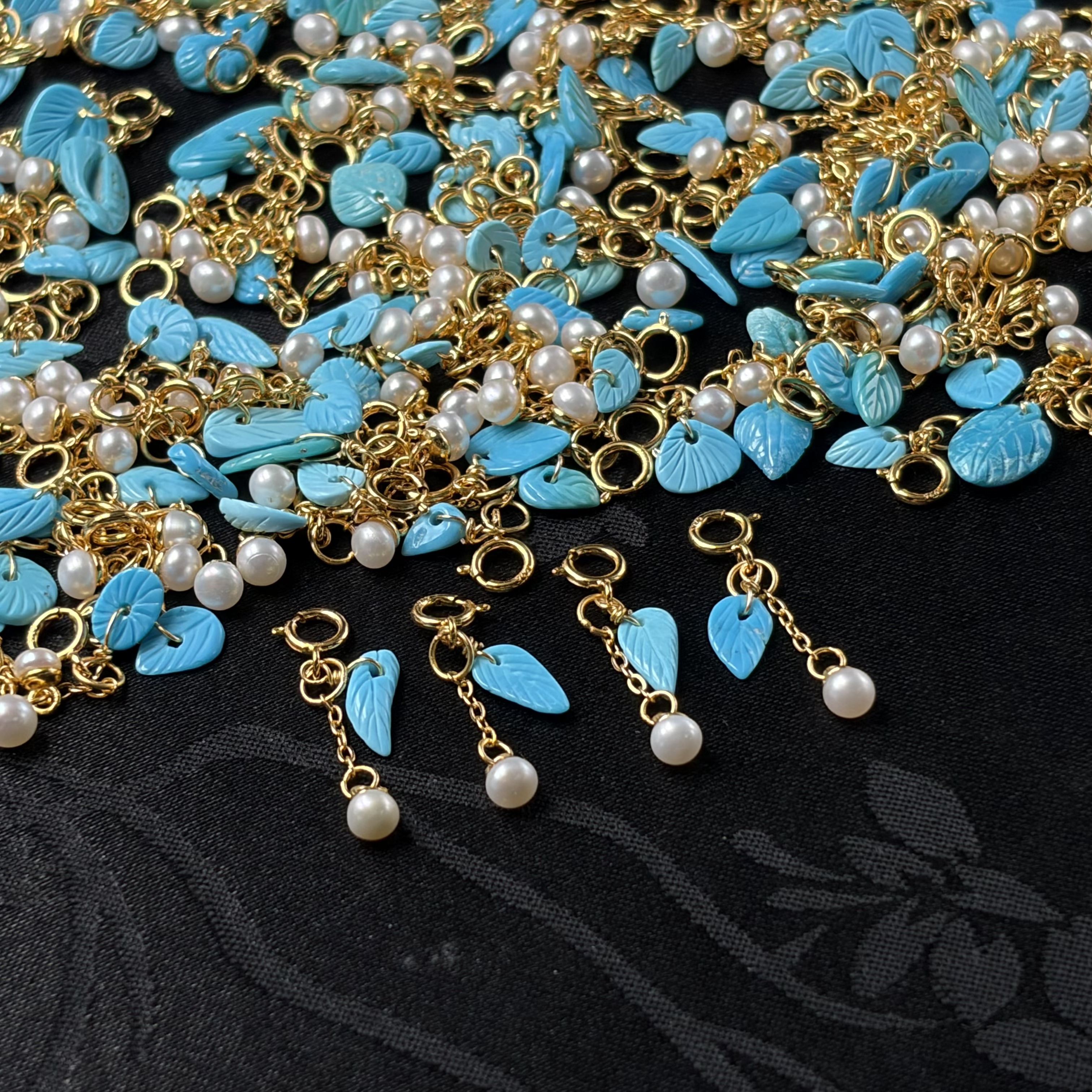 「戴琴珠宝」DQ5369-银镶珍珠绿色叶子提溜配件（多样性发其一）