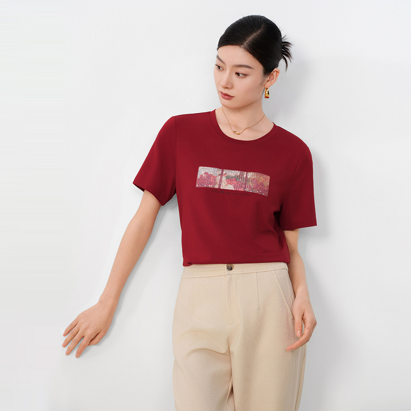 DUNNU/敦奴dunnu夏季时尚百搭经典圆领休闲简约印花上衣FU230932