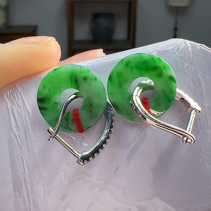 翡翠耳饰银S925镶嵌耳饰