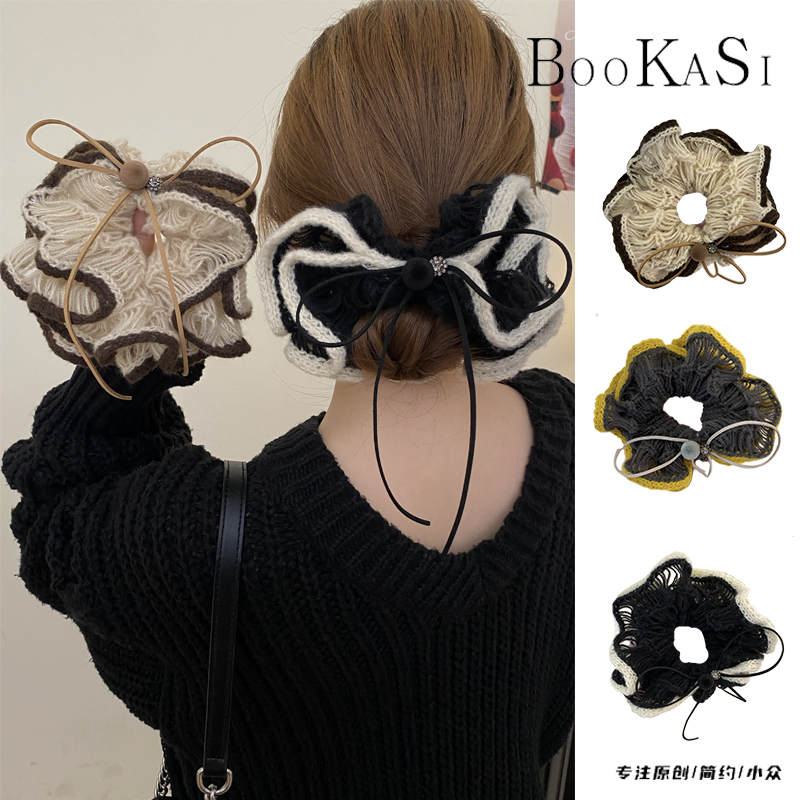 「华夫饼」毛线手工编织新款丝绒发圈经典秋冬大肠发圈时尚发圈F-66