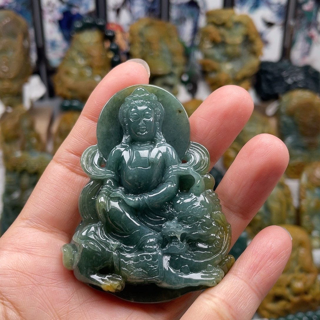 翡翠未镶嵌颈饰天然翡翠a货文殊