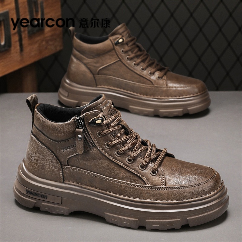 YEARCON/意尔康秋冬新款男鞋户外休闲工装靴防滑耐磨皮鞋马丁靴男