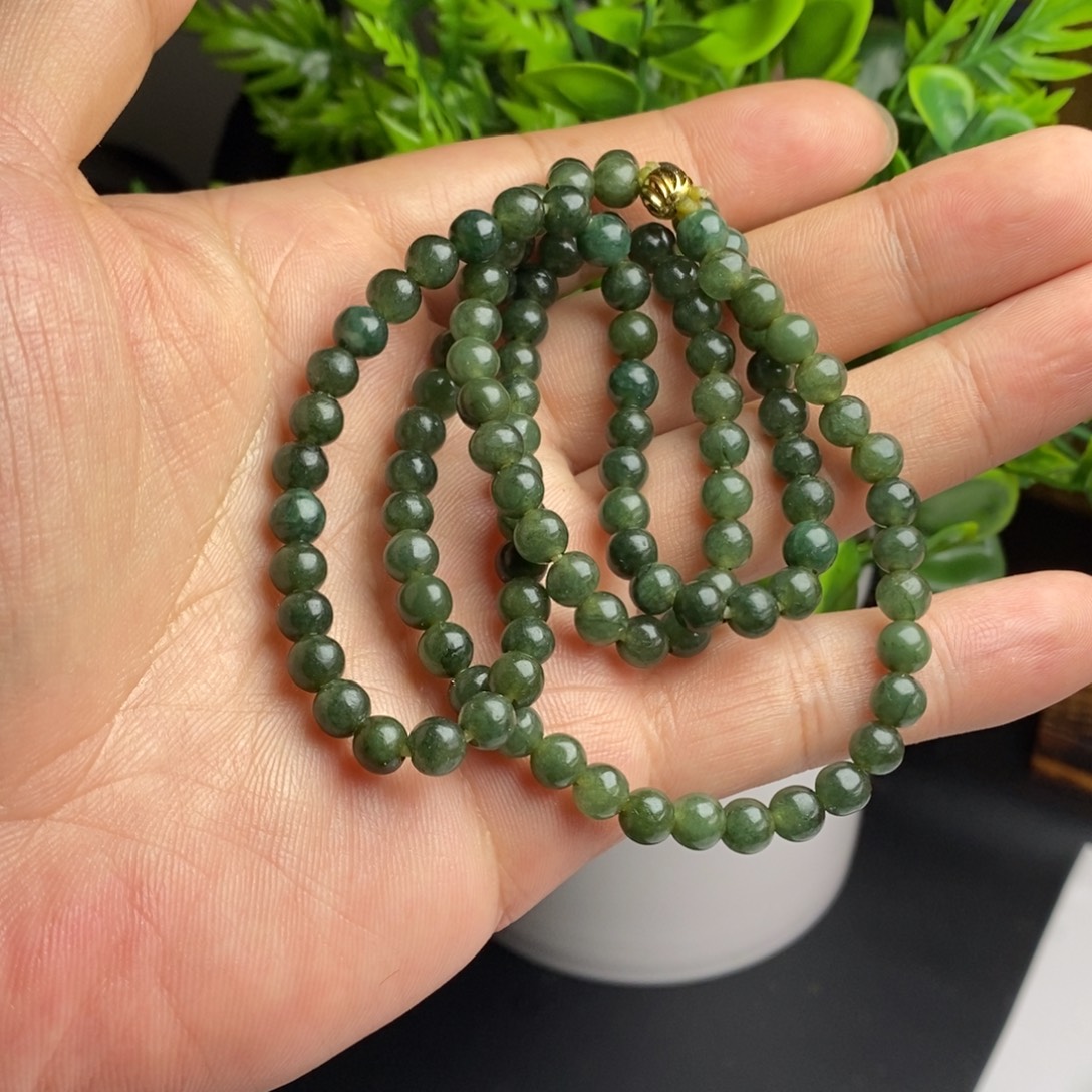 定制翡翠未镶嵌缅甸翡翠老油青珠链