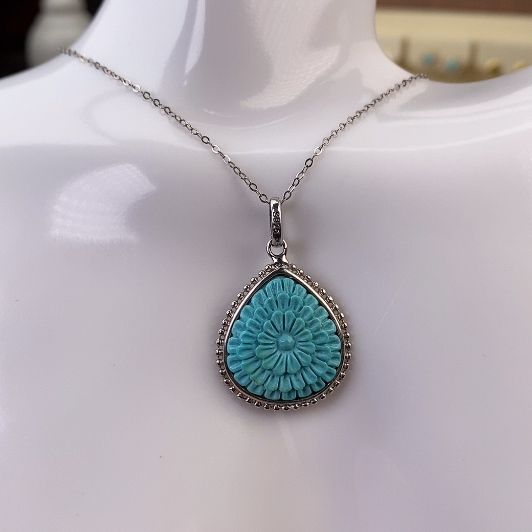 绿松石颈饰银S925镶嵌