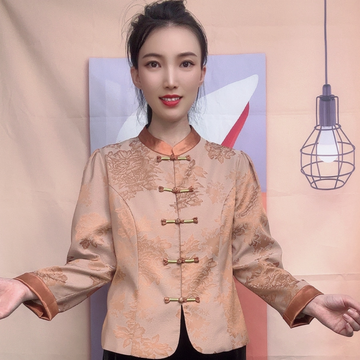 新款修身典雅新中式上衣女富贵天香国风妈妈装长袖气质衣服开衫