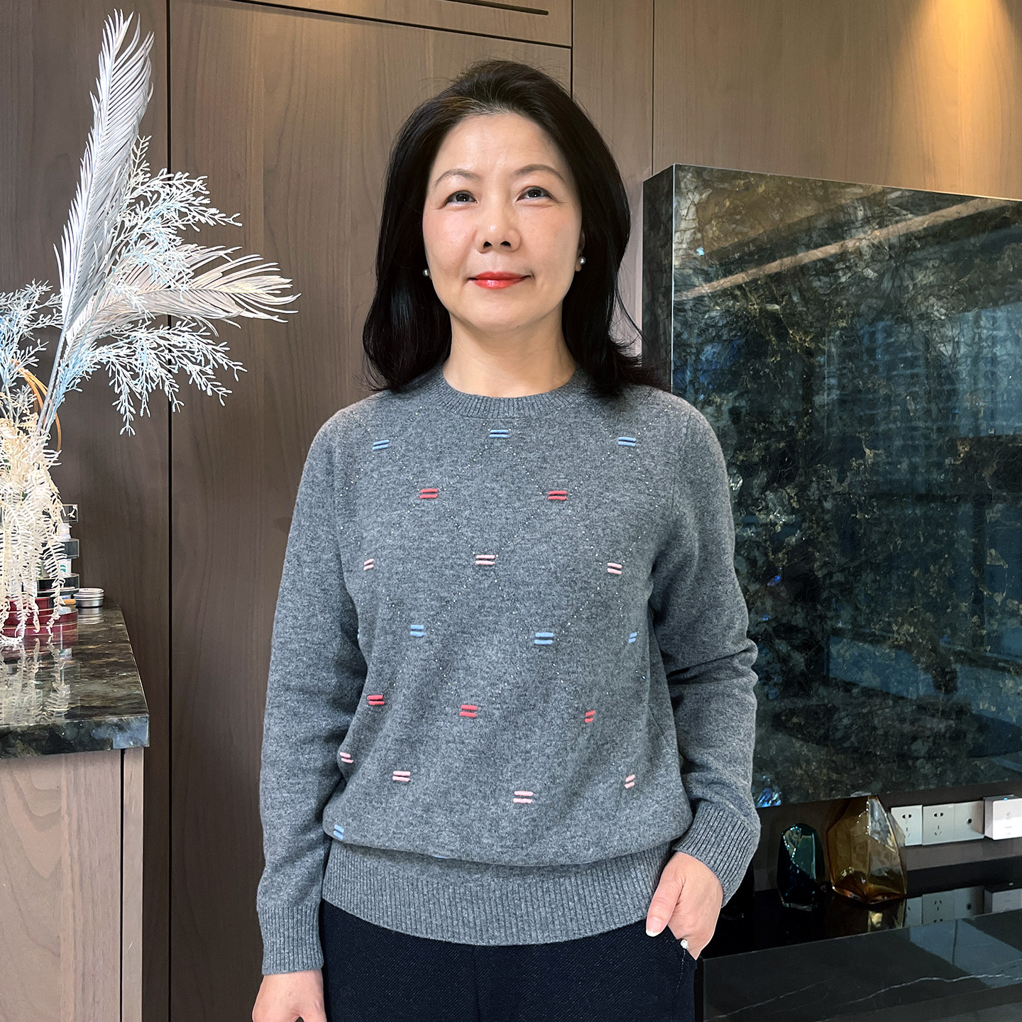 （100全羊毛）妈妈日常宽松圆领羊毛衫中老年女装时尚百搭上衣8501