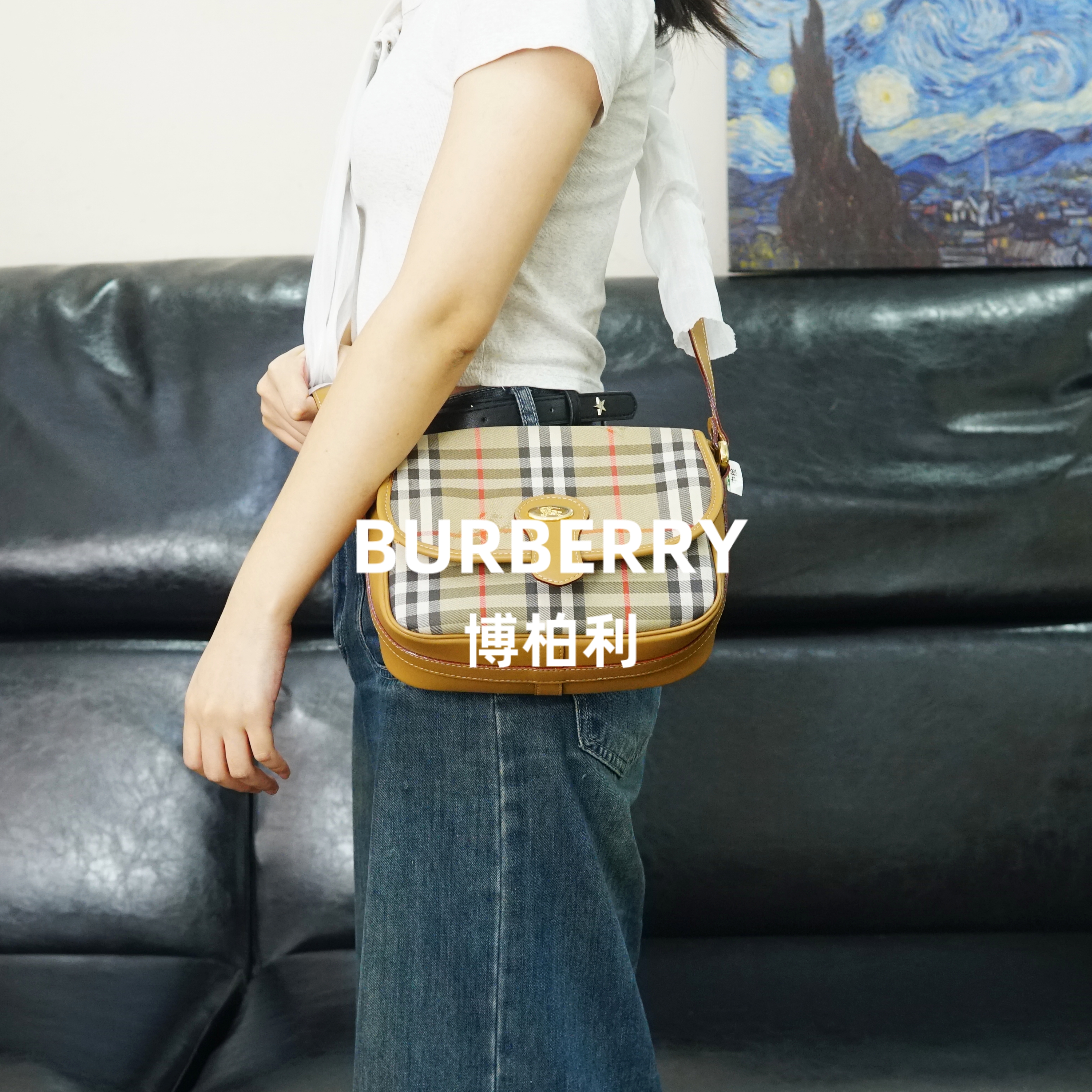 95新 BURBERRY/博柏利 格纹拼皮单肩包/YW06405769/5769/修复品