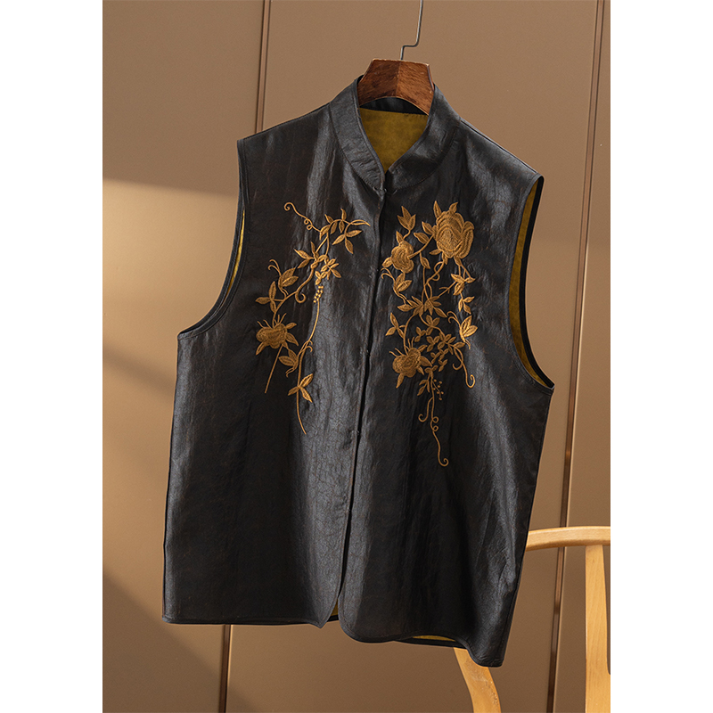 春天家 素雅篙奢 新中式精美刺绣重磅真丝香云纱马甲汉服04A6