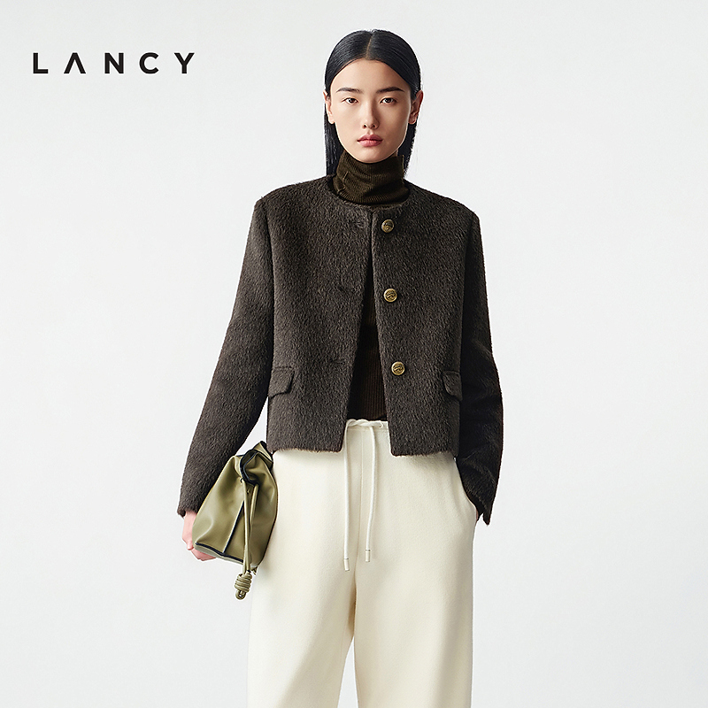 LANCY/朗姿2025冬新款法式气质羊毛羊驼毛短外套高级感圆领上衣女