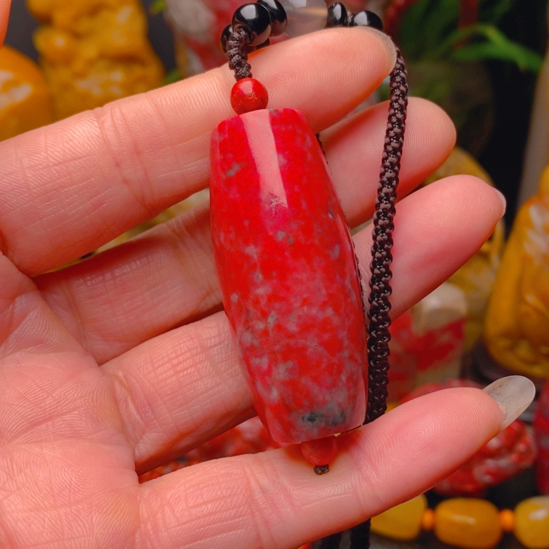 鸡血石鸡血石筒珠