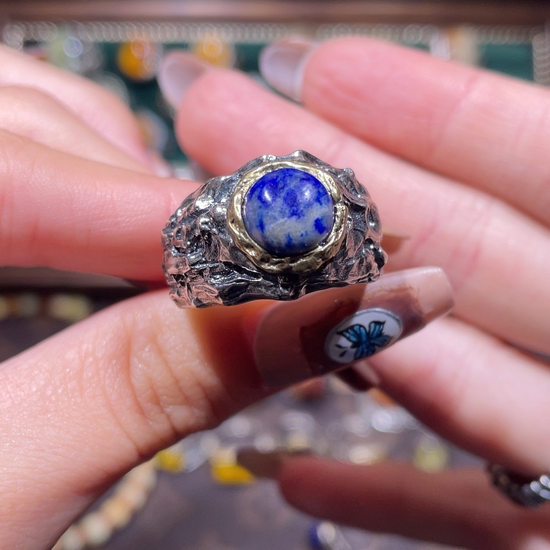 青金石银S925镶嵌戒指