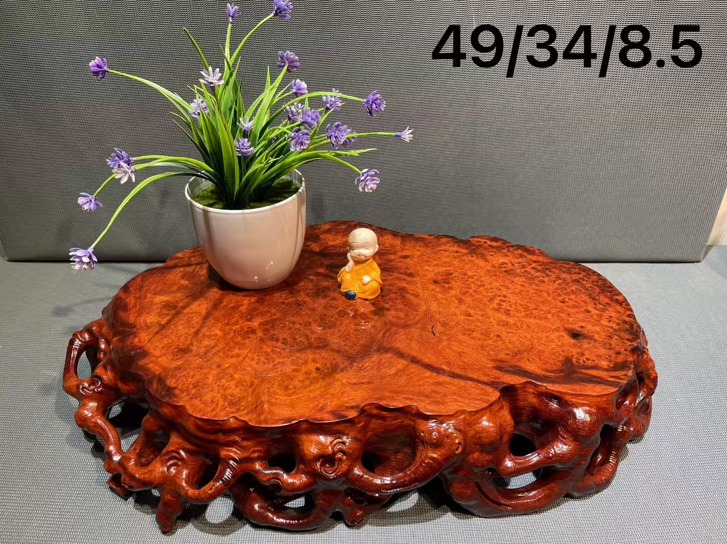 缅花瘤疤、盘根花架 规格：长49宽34厚8.5 整料掏挖！