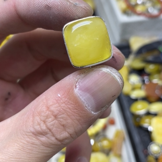 蜜蜡裸石银S925镶嵌戒指