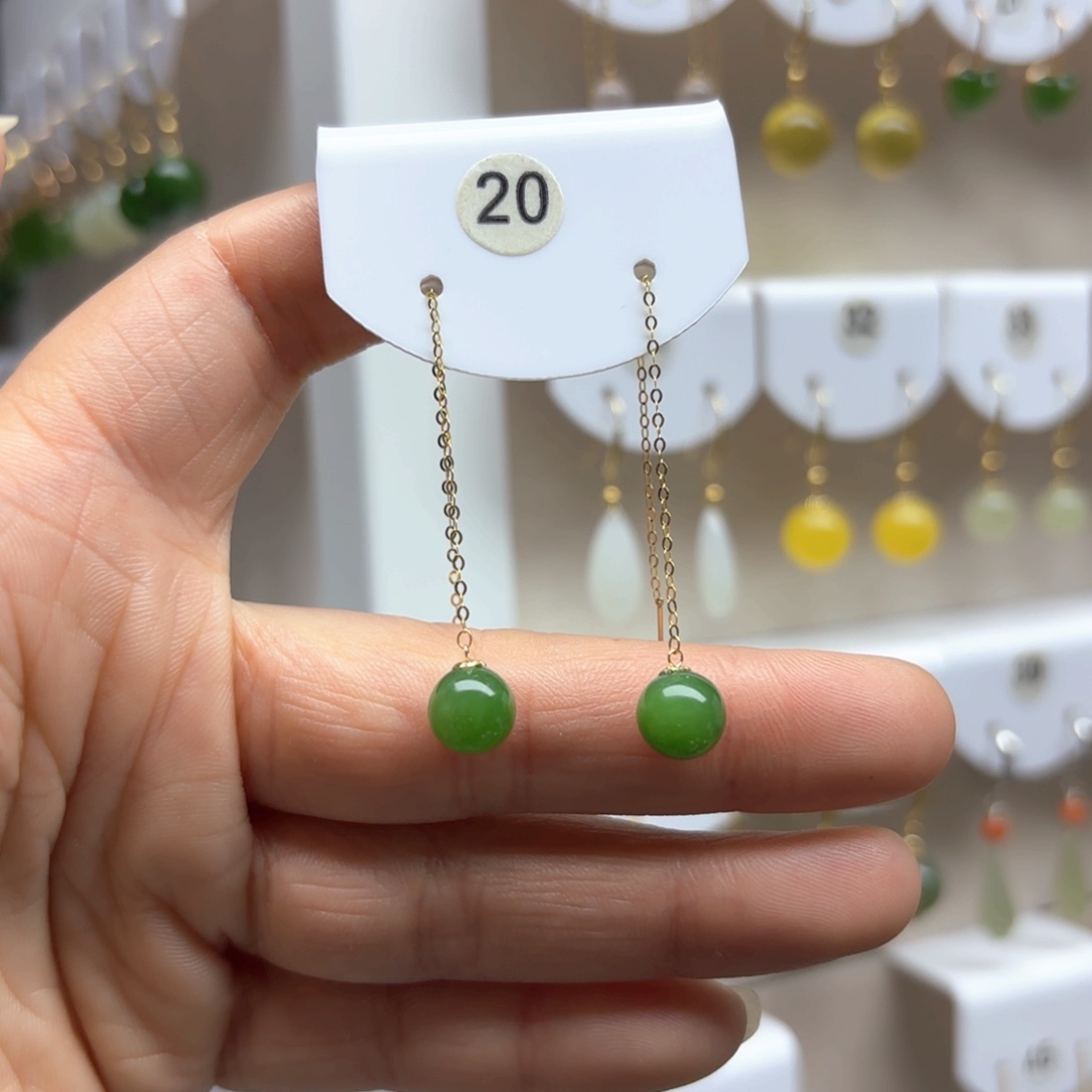 和田玉耳饰18K金镶嵌