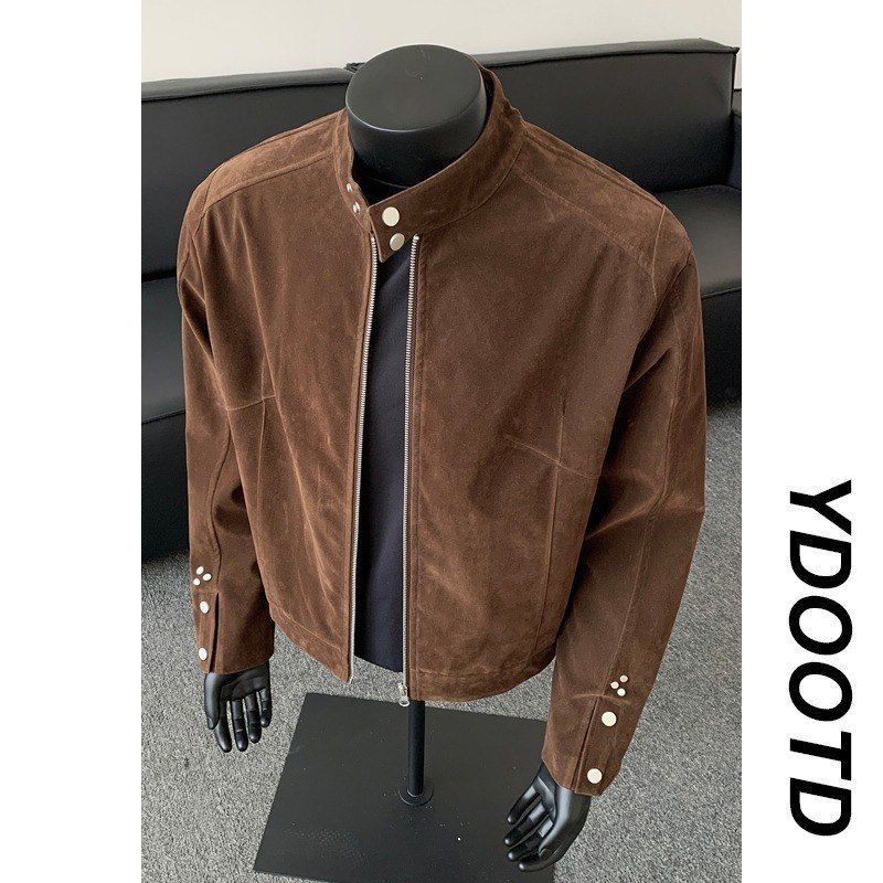 美式复古麂绒皮夹克男秋季高级感痞帅cleanfit机车风棒球服外套