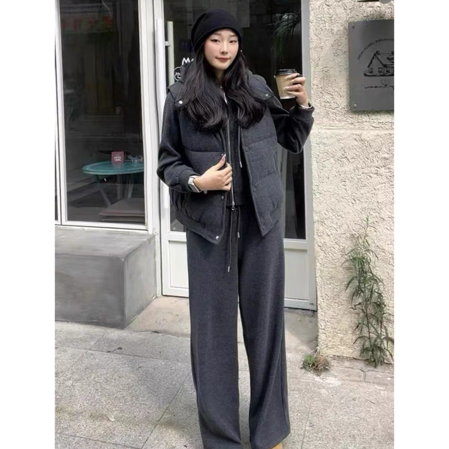 妮妮家111冬季新品运动休闲马甲时尚洋气减龄显瘦卫衣三件套